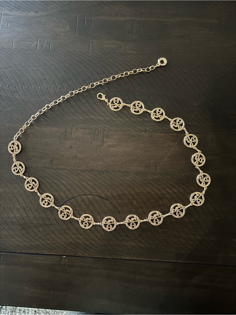 Vintage-style Gold-Tone filigree coin chain belt